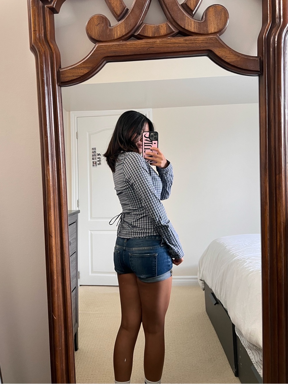 Hollister Navy and White Plaid Button-Down Women's Shirt
